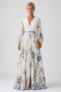 Charlotte  | Long Sleeve V Neck Floral Maxi Dress