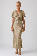 Phoebe  | Abstract Print V Neck Twist Waist Midi Dress